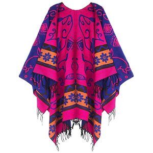5329 Women's Fashionable Retro Style Vintage Pattern Tassel Poncho Shawl